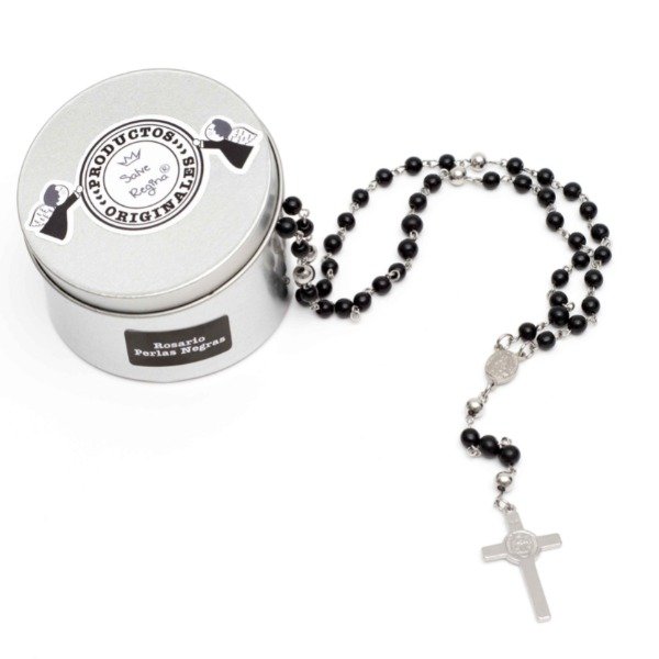 Producto - Rosario Acero para Hombre Perla Negra Piedra Volcánica - 2