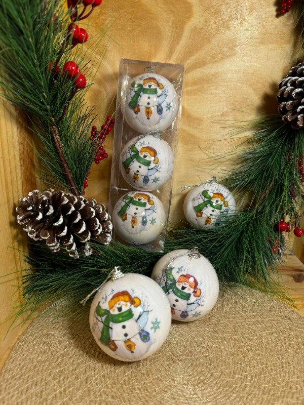 Producto - Set x 3 de Esferas Muñeco de Nieve Brillo 8cm(Efectivo: 14.000)