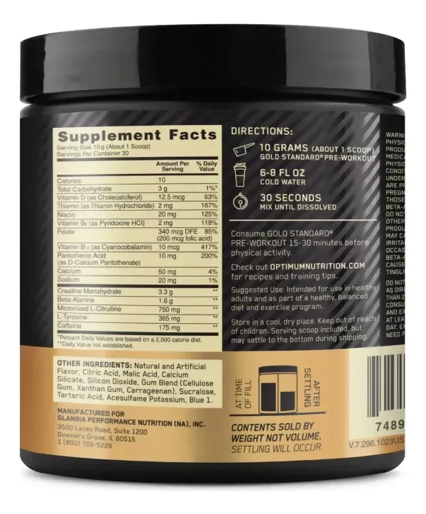 Producto - Pre-entreno Importado Optimum Nutrition - 30 Servicios - 2