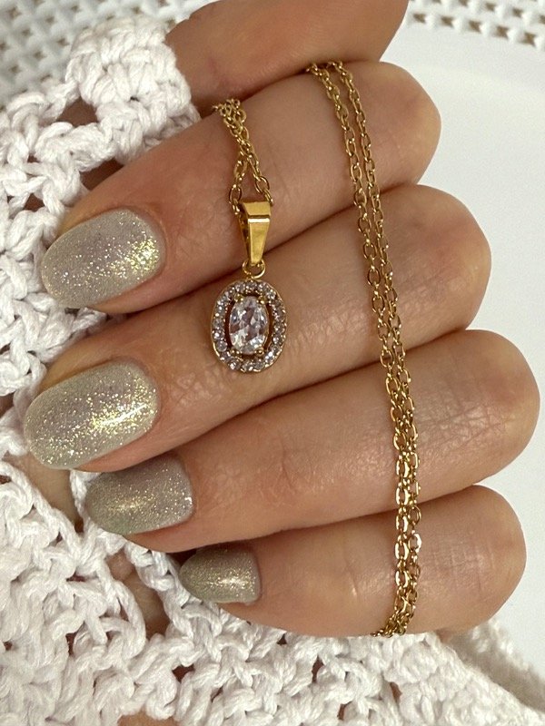 Producto - CD152 Collar con dije cubik y strass acero dorado 45cm