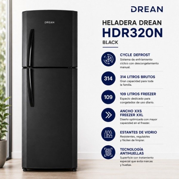 Producto - HELADERA DREAN HDR320N 314L BLACK-CICLICA
