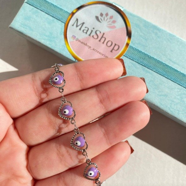 Producto - Pulsera  Q. Ojo Turco Lila - Forma De Corazón