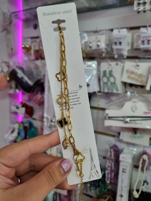 Producto - Pulsera doble Cadena c/ dijes Trebol - 0