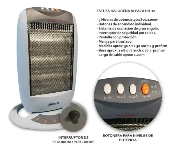 Producto - Estufa Halogena 3 Velas Oscilante (HH 10s) - 2