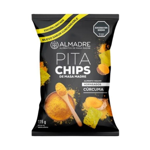 Producto - Pita Chips de Masa Madre Horneados con Curcuma x 115g ALMADRE