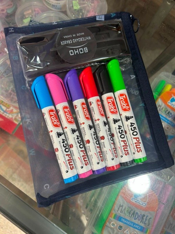 Producto - Set Marcadores Pizarra x6 + borrador +Estuche Red Letritas Transparente 21x15cm - 0