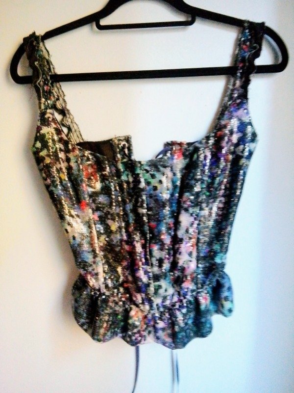 Producto - Corset lentejuelas multicolor, peplum. Talle S (38/40)
