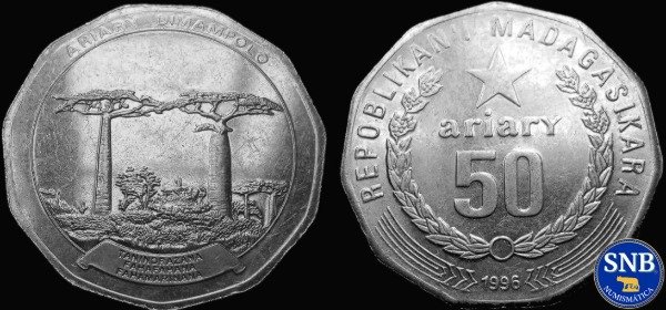 Producto - Madagascar - 50 Ariary (1996) KM #25.1 - Tercera República