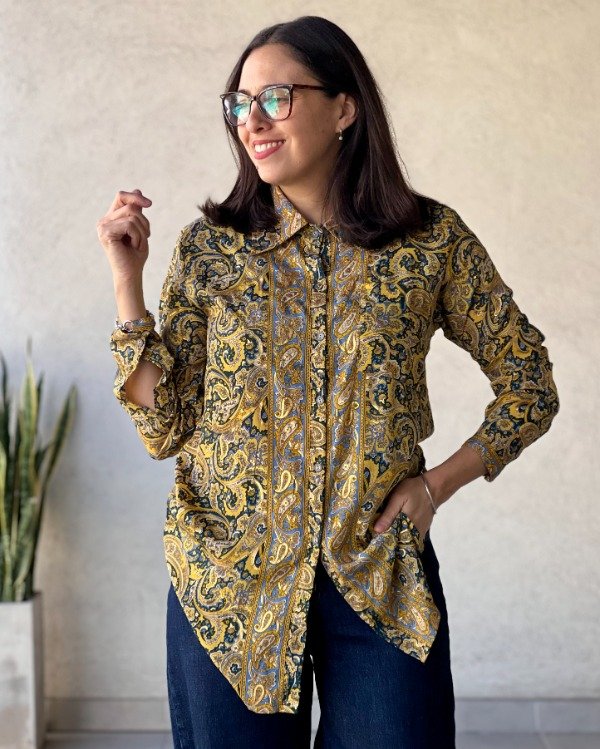 Producto - Camisa Clásica Linea Gold Azul y Maíz S M