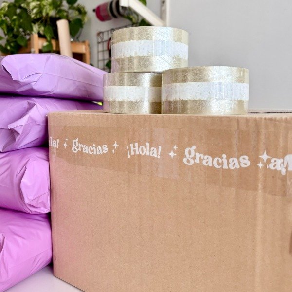 Producto - Cinta adhesiva "HOLA GRACIAS" BLANCA 48 mm X 3 UNIDADES