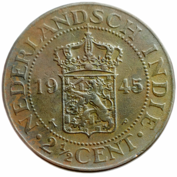 Producto - Indias Orientales Holandesas 2 1/2 Cents 1945 (II Guerra) Guillermina Km#316 VF - 0