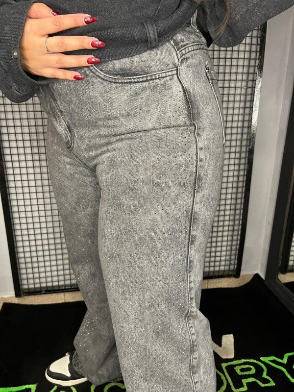 Producto - Jean Wide Leg Gris con Brillos