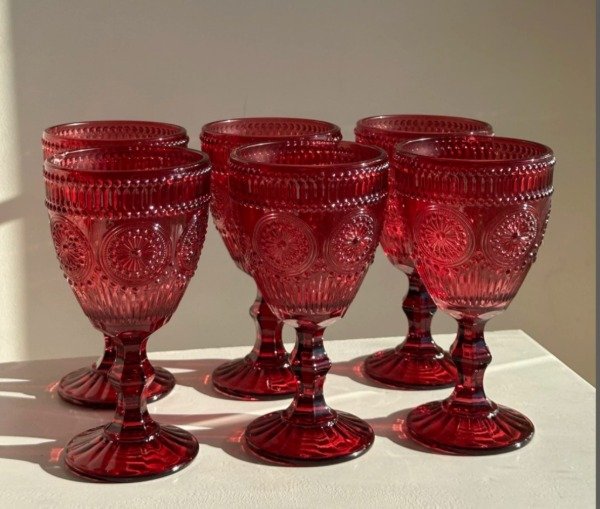 Producto - Set x6 Copas Vidrio Arabesco Bordo 390ml - 1
