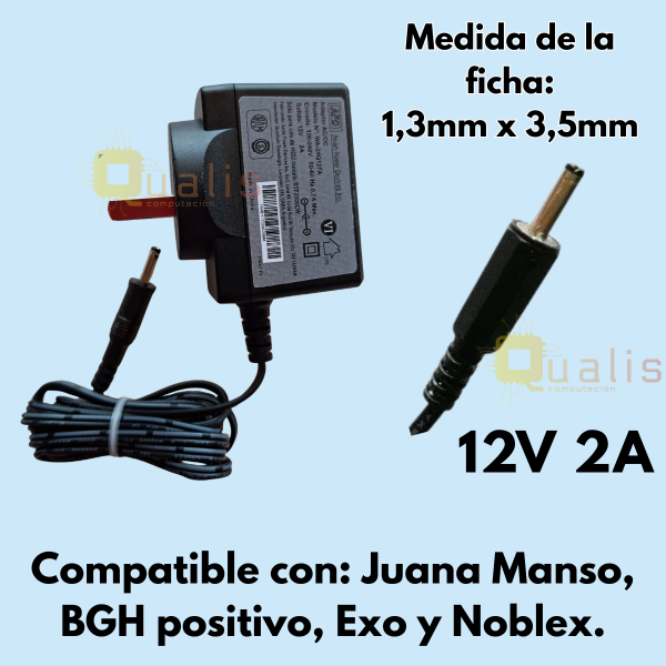 Producto - Cargador Netbook 12V 2A Juana Manso. Exo. Noblex. BGH Positivo