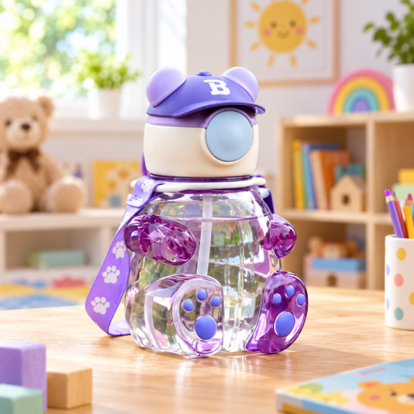 Producto - BOTELLA INFANTIL OSITO CON GORRA SORBETE Y CORREA Y STICKERS PARA DECORAR 700ML - 5