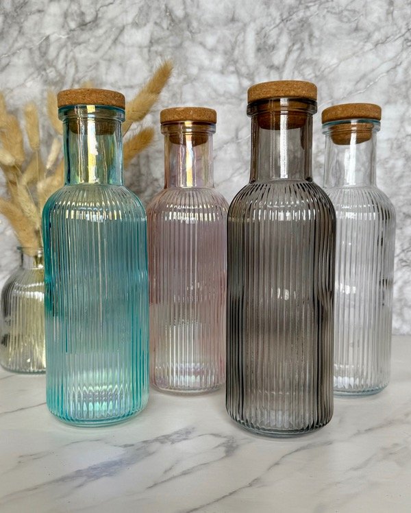 Producto - BOTELLA RAYAS CON TAPA DE CORCHO