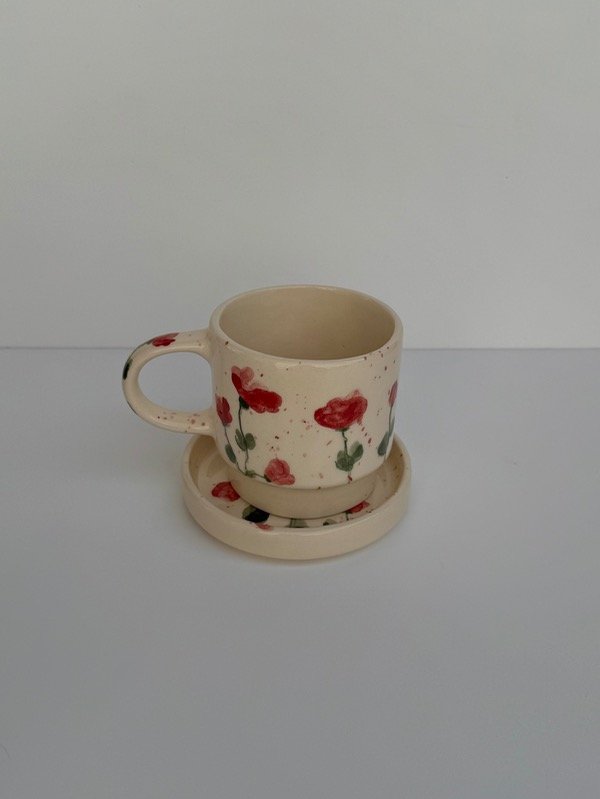 Producto - Set taza y plato apilable flores