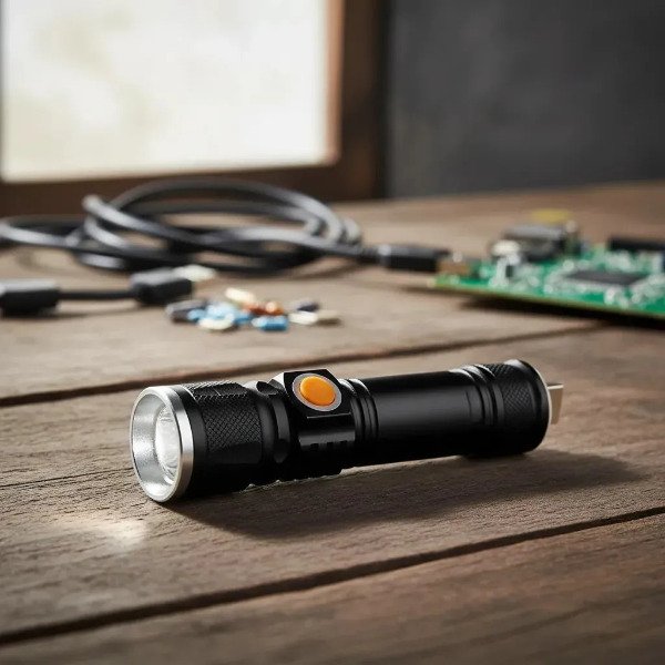 Producto - Linterna Mano Led T6 Aluminio Tactica Recargable USB Trasero sin Cables 3600L - 13