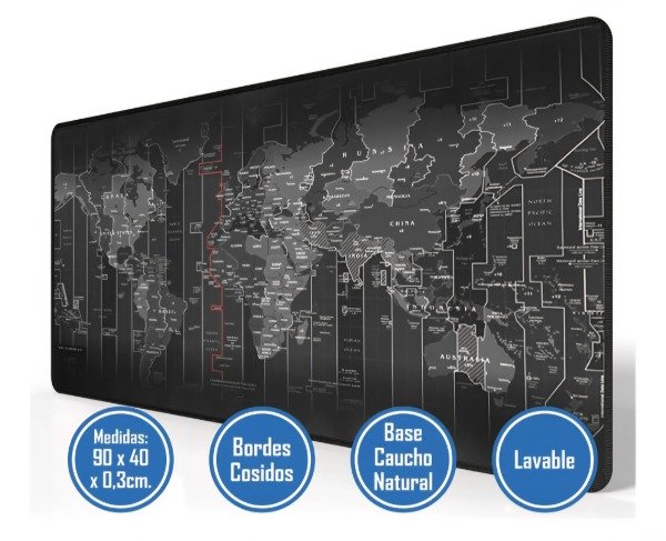 Producto - Mouse Pad Gamer Antideslizante 90x40 Diseño mapa mundi