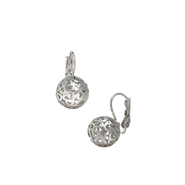 Producto - Aros de Plata 925 Colgantes Esfera Calada Corazones