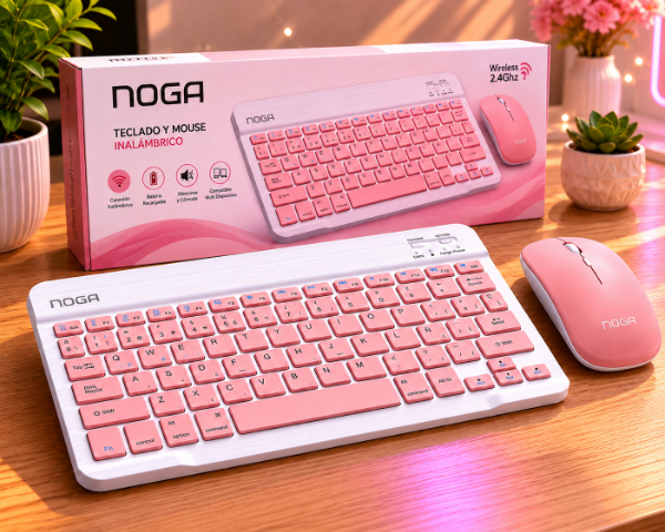 Producto - COMBO INALÁMBRICO TECLADO + MOUSE NOGA S5900 ROSA
