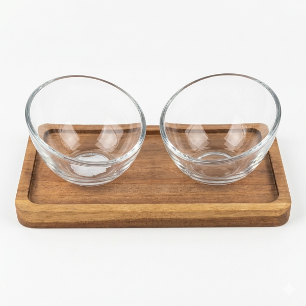 Producto - SET BANDEJA DE MADERA + 2BOWL VIDRIO