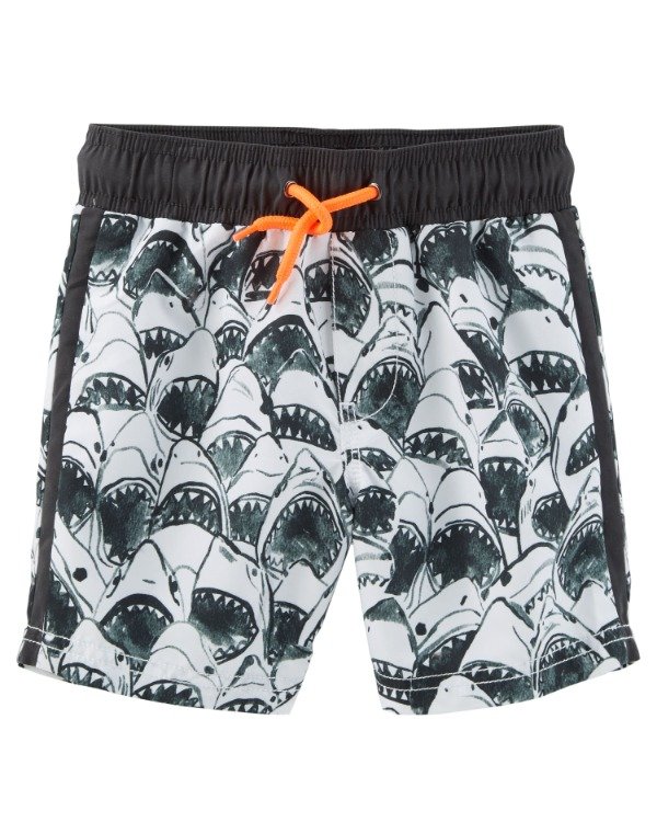 Producto - Bermuda Baño Niño Blanca con Negro Tiburones