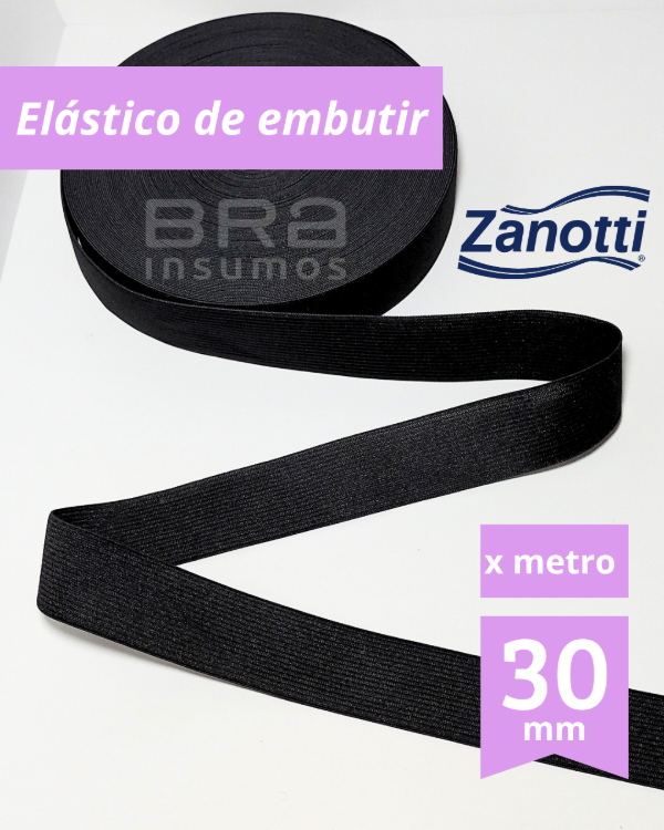 Producto - Elástico de Embutir Jaragua 30 de Zanotti - Negro (x Metro)