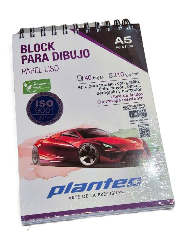 Producto - BLOCK PLANTEC PARA DIBUJO ANILLADO 210 GR. LISO A5 X40 HJ