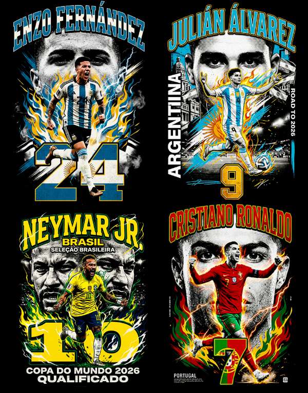 Producto - Pack 40 Plantillas Messi, Cristiano Ronaldo CR7, Jugadores Mundial DTF Semitono