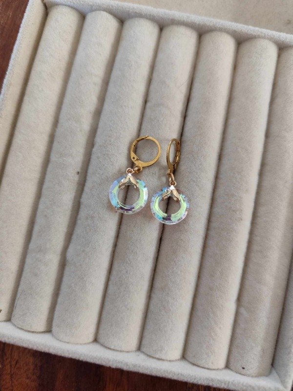 Producto - Aros argolla dona tornasol. Acero dorado.