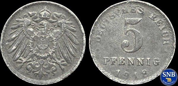 Producto - Imperio Alemán - 5 Pfennig (1918 A) KM #19 [VF]
