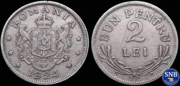 Producto - Reino Rumanía - 2 Lei (1924) KM #47 - Periodo de la Gran Unión