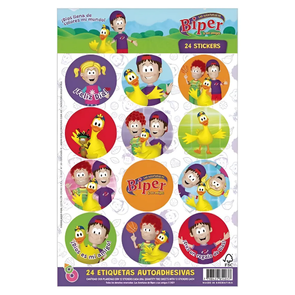 Producto - PARA NIÑOS Plancha De 12 Sickers "Biper" (PACK X6 BLISTER)