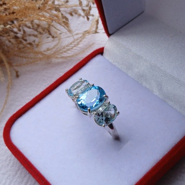 Producto - Anillo Cielo plata 925 Topacio (tratado) y Aguamarinas en  N19 - 1
