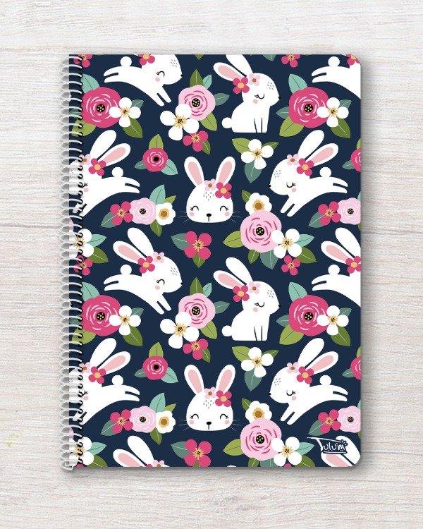 Producto - Cuaderno A4 tapa rígida plástica RAYADO 50h dis. flores y conejitos