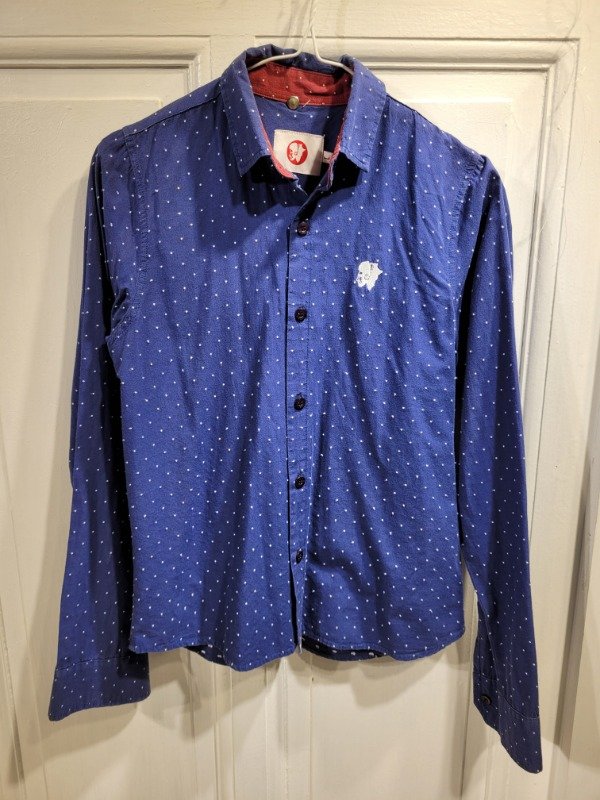 Producto - Camisa BOKURA azul con pintitas blancas Talle 12 años - PRECIO: 13X
