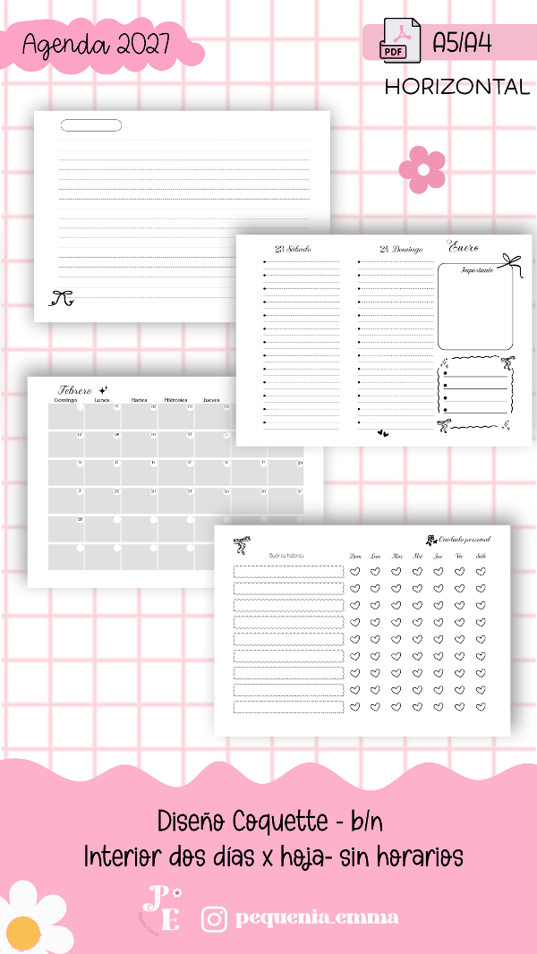 Producto - Agenda 2027 - Horizontal - estilo Coquette - Sin horarios - 1