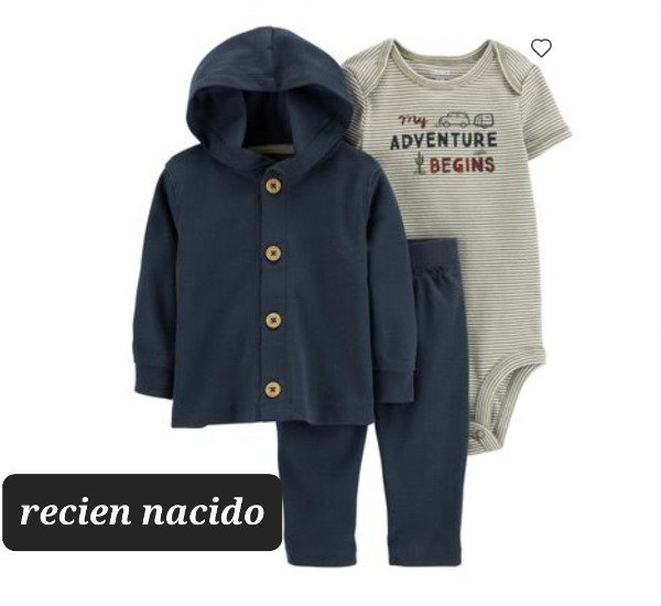 Trio carters campera pantalon y body talle Rn gris