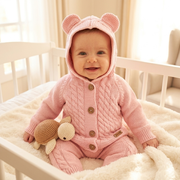 Producto - CAMPERA OREJITAS ROSA BEBE
