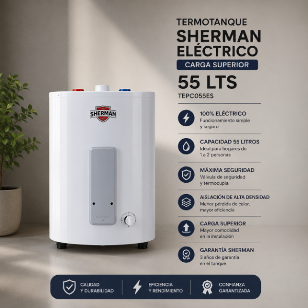 Producto - TERMOTANQUE SHERMAN ELECTRICO CARGA SUPERIOR 55LTS TEPC055ES