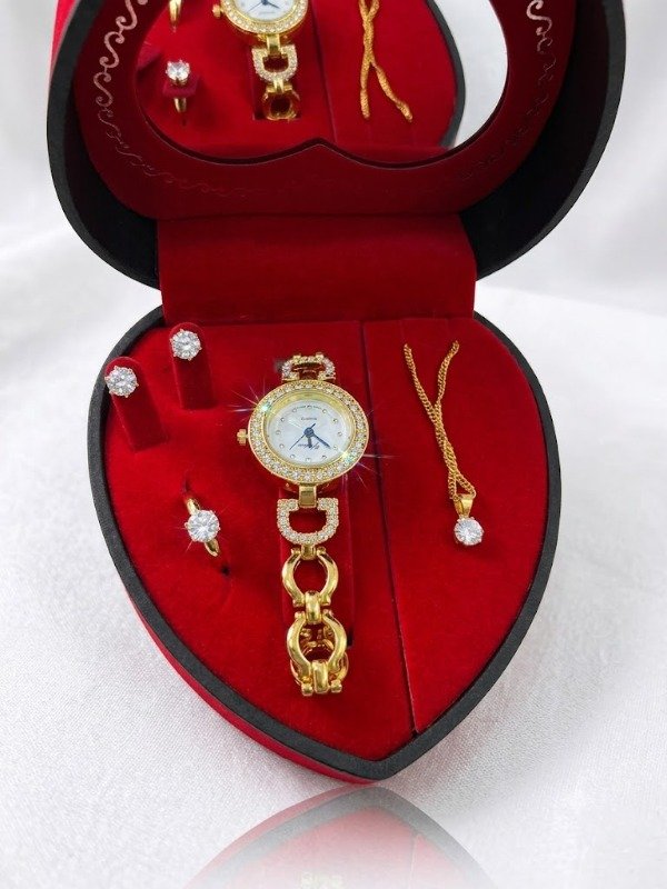 Producto - OT858 SET DE RELOJ CON PULSERA - ANILLO Y ARITO EN FORMA DE CORAZON