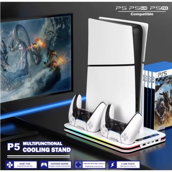 Producto - BASE MULTIFUNCION PS5 C/ REFRIGERACION CARGA, LUZ RGB Y PUERTOS