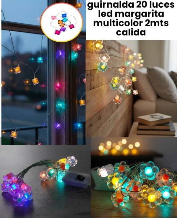 Producto - Guirnalda de luces flores margaritas multicolor cálida 2mts con 20microleds