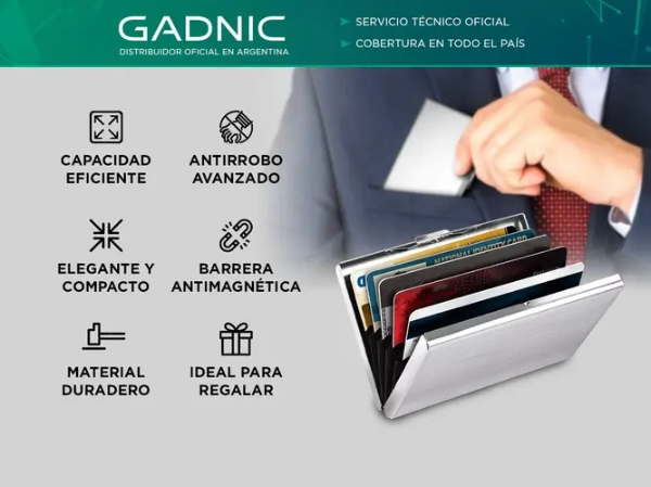 Producto - Tarjetero Anti-Robo NFC/RFID -Acero Inoxidable -6 tarjetas -grey -Gadnic Wallet4 - 1