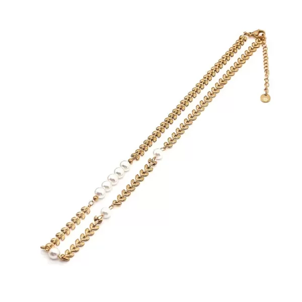 Producto - Collar Acero - Las Oreiro - Cadena Con Perlas Dorado