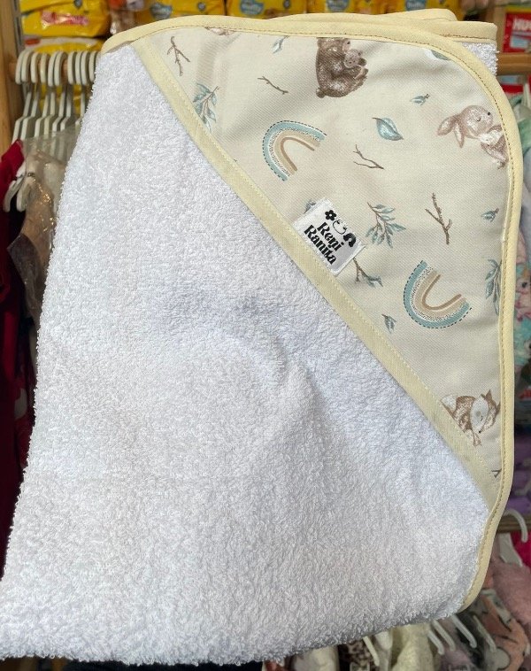 Producto - Toallon reni ranita con capucha osito beige