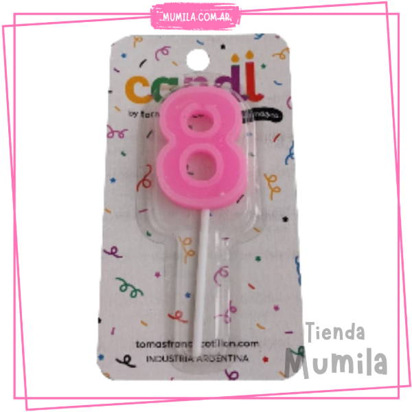 Producto - Vela numero 8 rosa palito