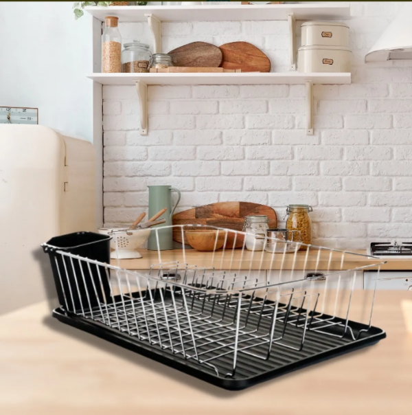 Producto - Escurridor Platos Secaplatos 13 Platos Acero Cromado Con Bandeja Y Cubertero