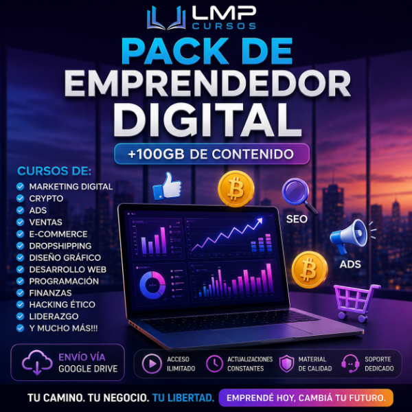 Producto - Pack Emprendedor Digital - Crypto - Diseño - Programación - Marketing